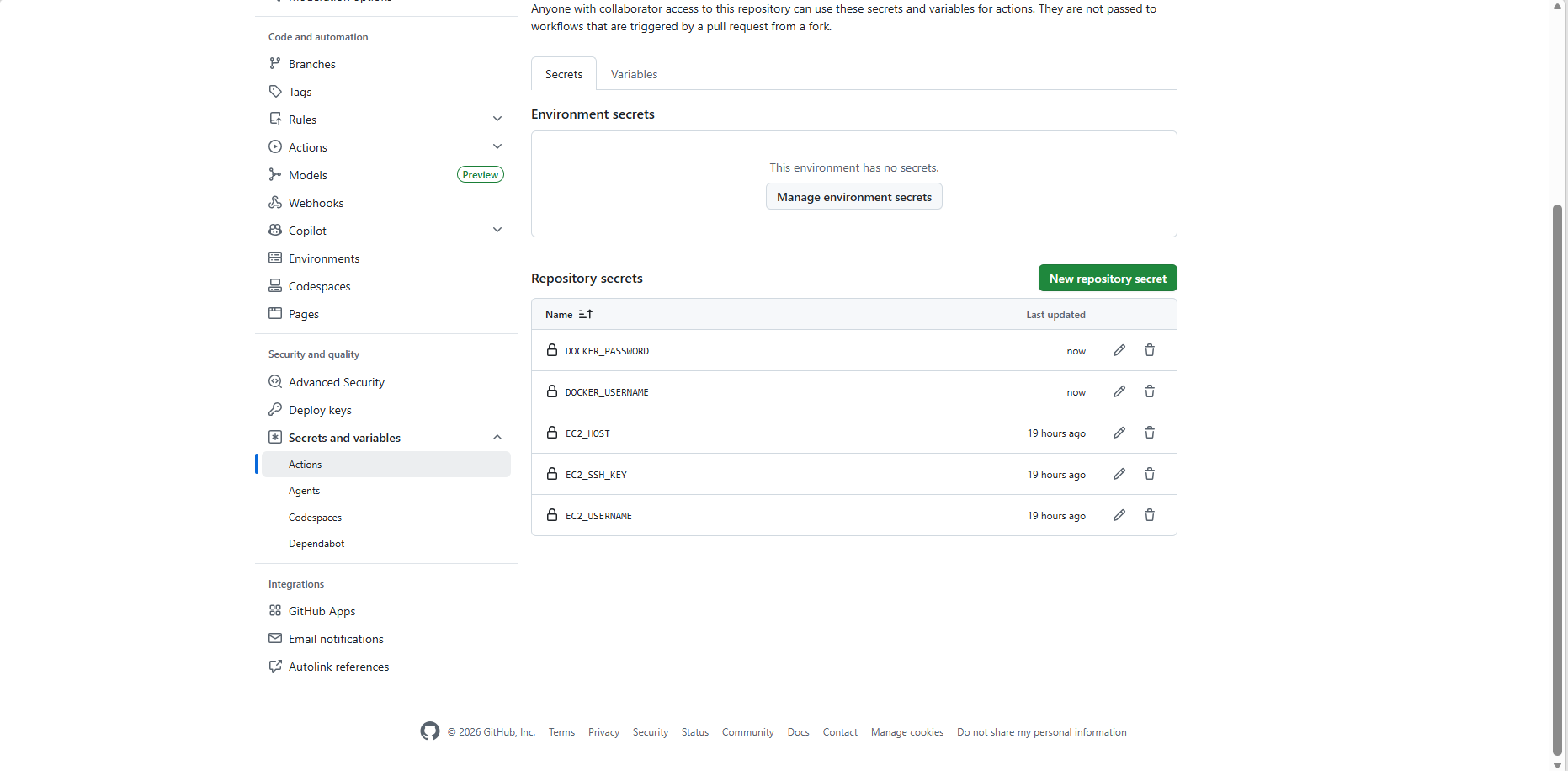 Adding Docker Hub credentials as Secrets